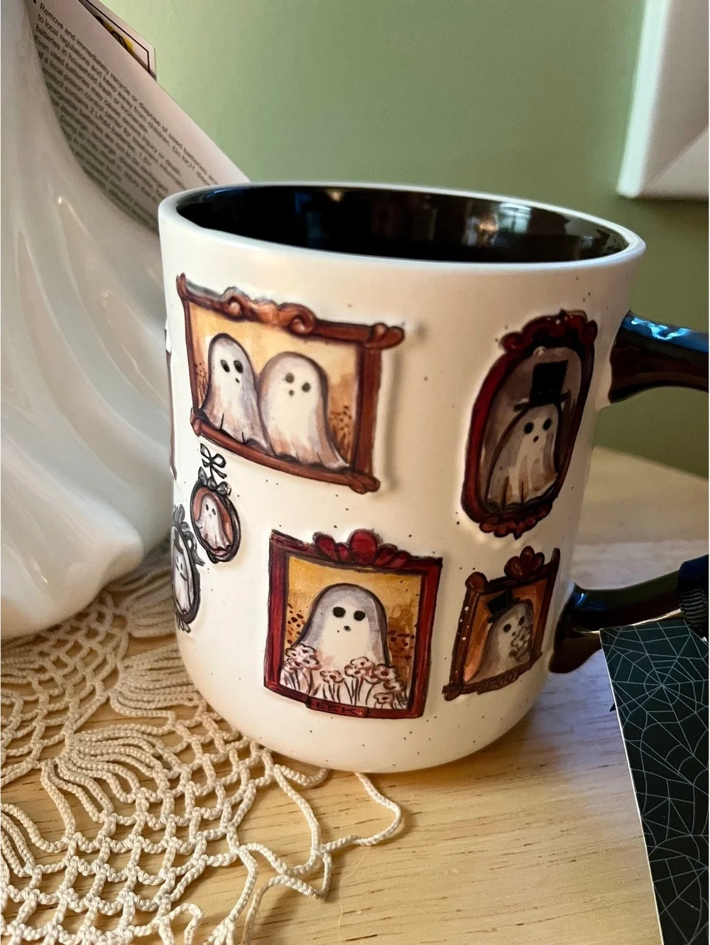 Light Up Ceramic Ghost with Bow and Pair of Ghost-Themed Mugs